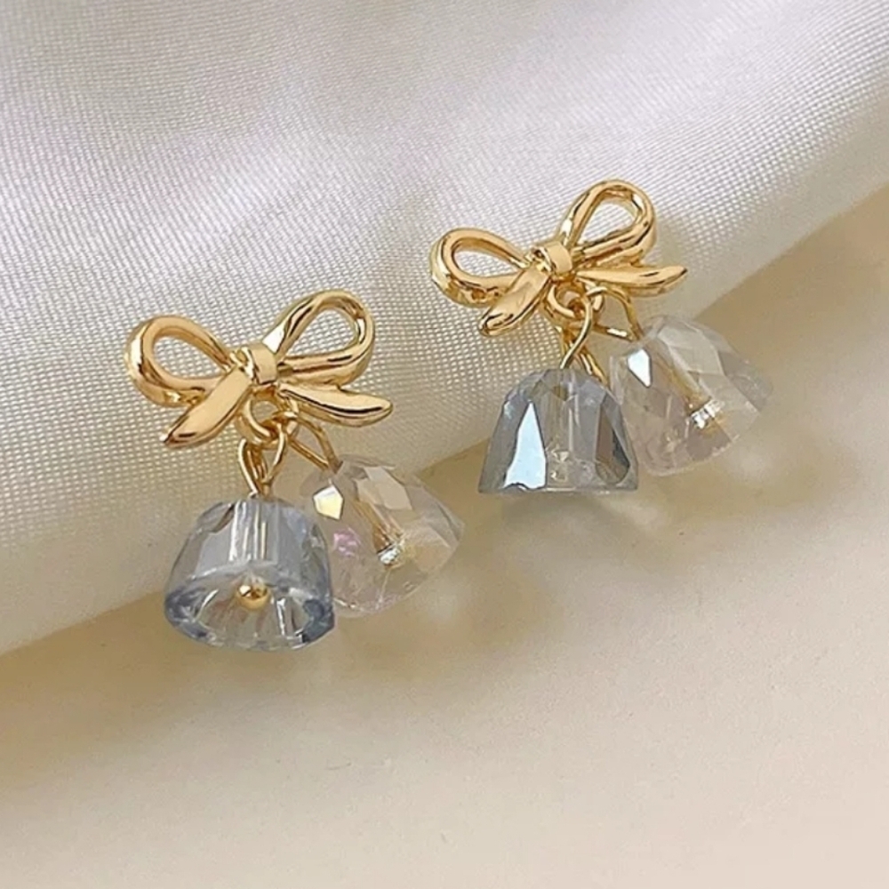 Crystal Sparkle Bow Drop Earrings